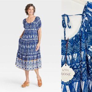 Knox Rose Women Dress XSmall Blue Short Sleeve Tiered Midi Ruffle Scoop Neck New